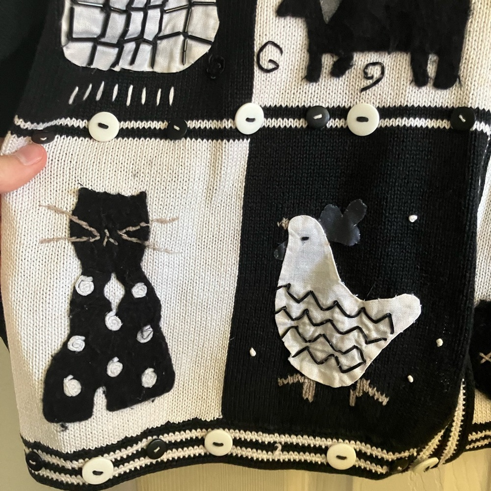 Susan Bristol Animal Sweater Cardigan Black and White - Picture 3 of 10